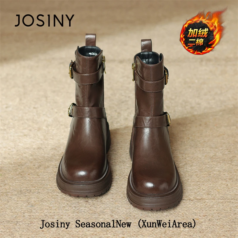 卓诗尼马丁靴加绒短靴25秋冬新款厚底美拉德瘦瘦靴棕色骑士棉靴XX