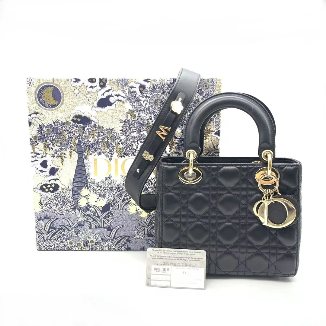 99新 DIOR/迪奥 黑金四格戴妃包