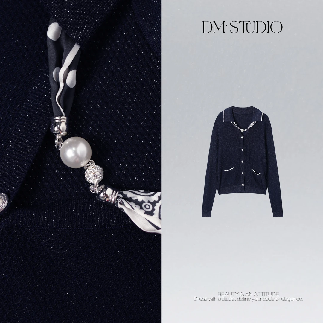 DEDM•STUDIO/气质减龄显瘦精致感撞色翻领针织开衫2508ZZS/992588