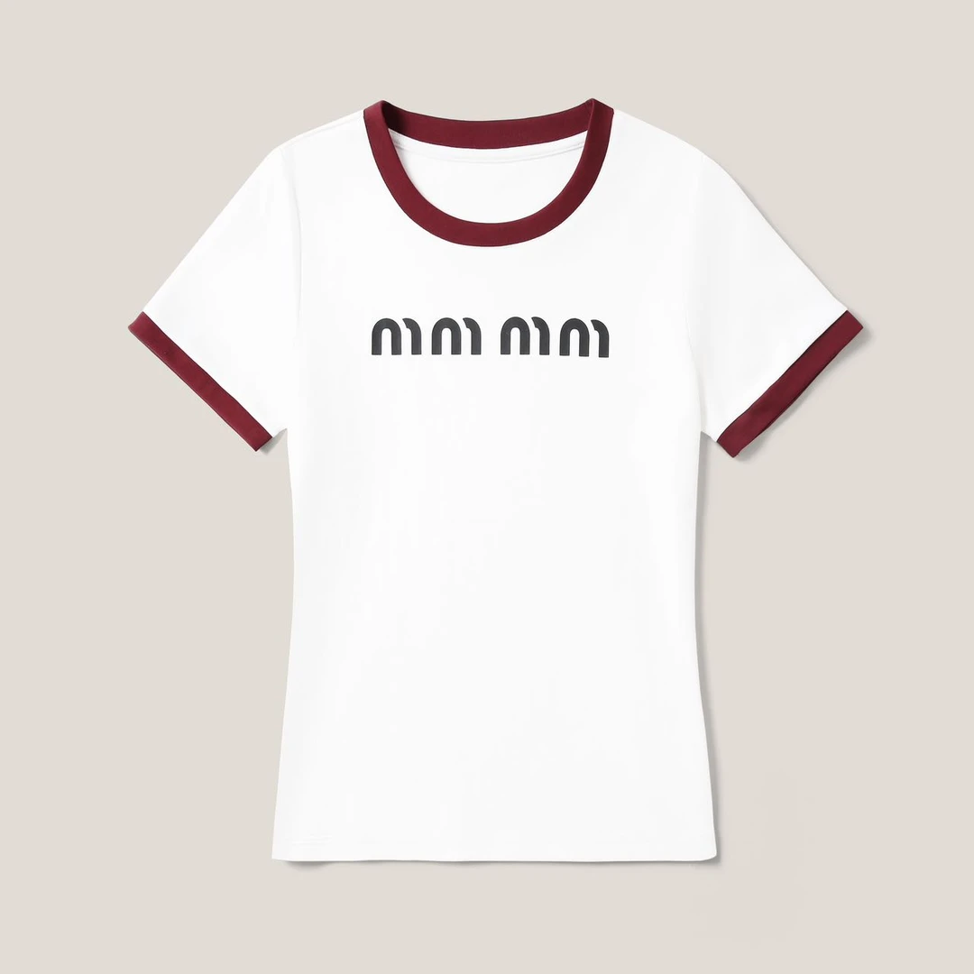 【李不了】气质字母印花撞色圆领短袖T恤SS26032