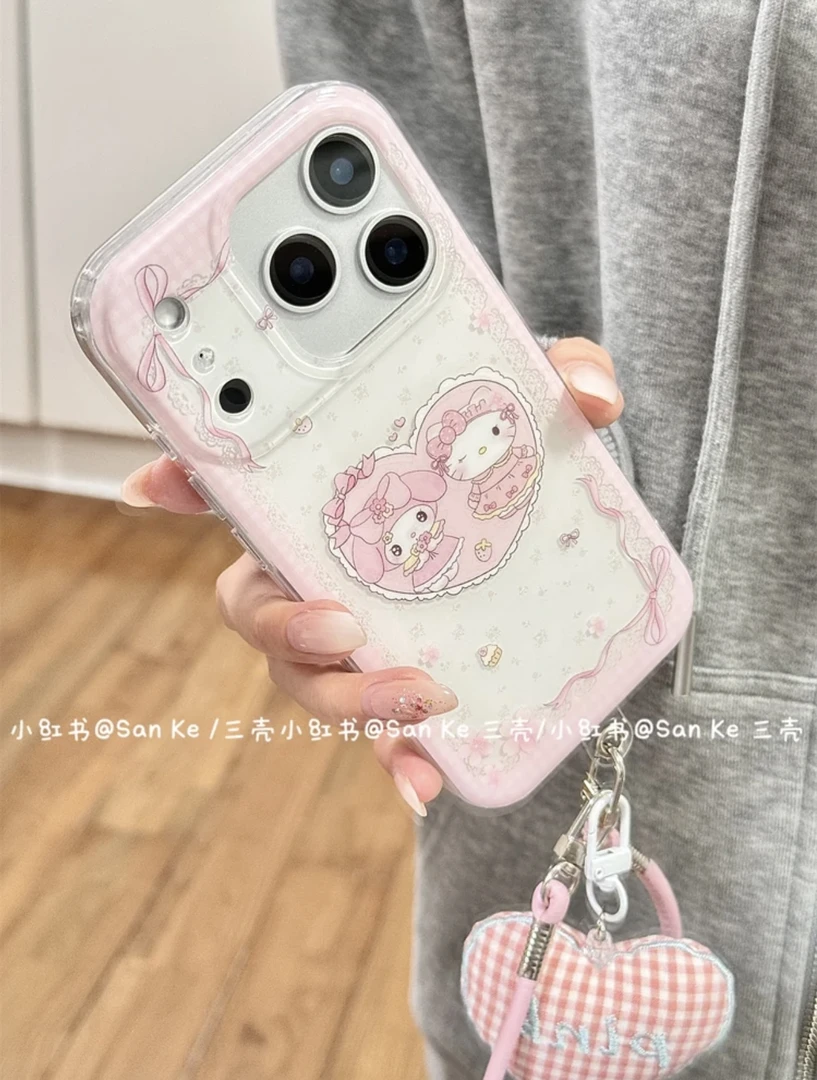 爱心美乐蒂KT手绳适用苹果17promax手机壳iPhone16pro/15全包14女