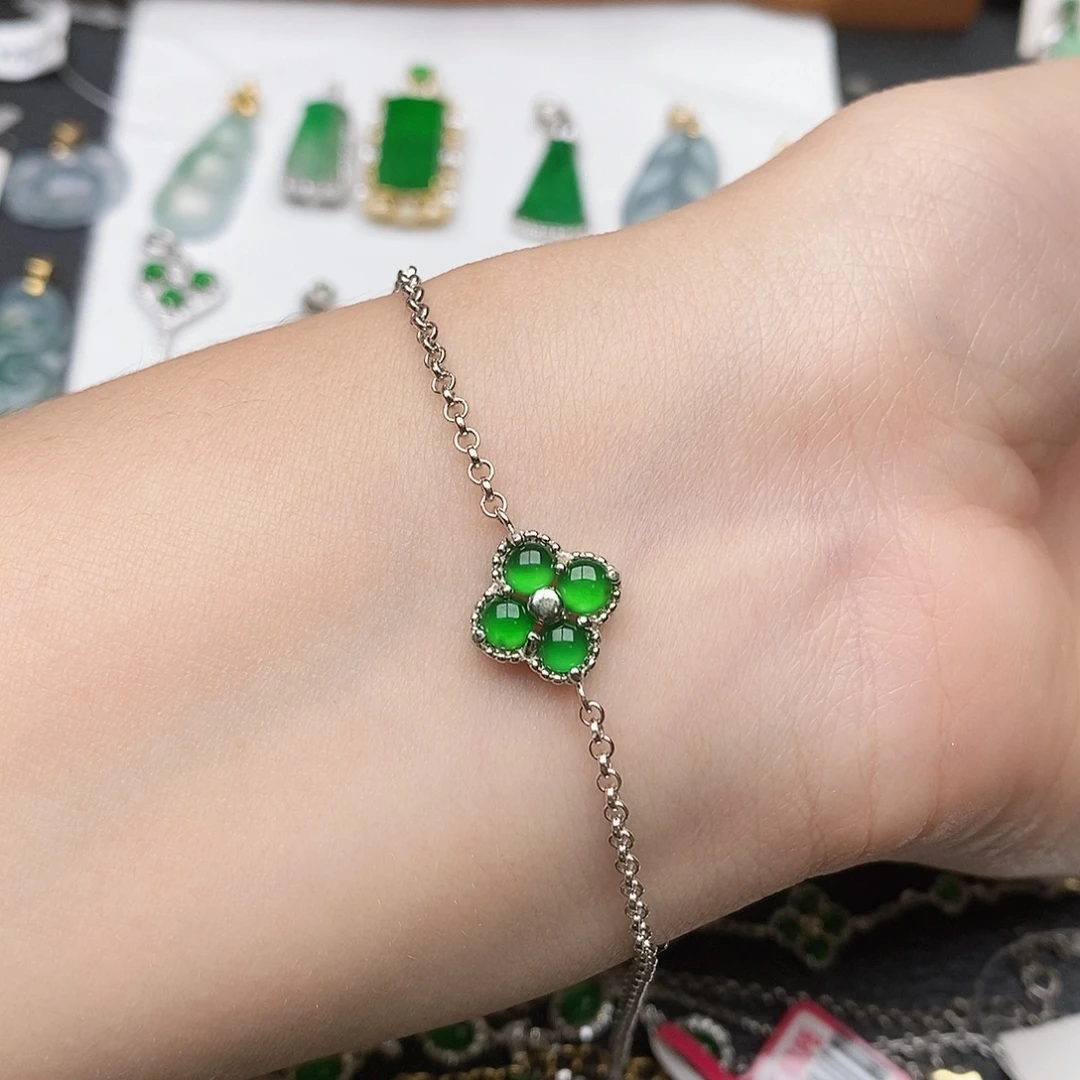 翡翠银S925镶嵌戒指四叶草手链