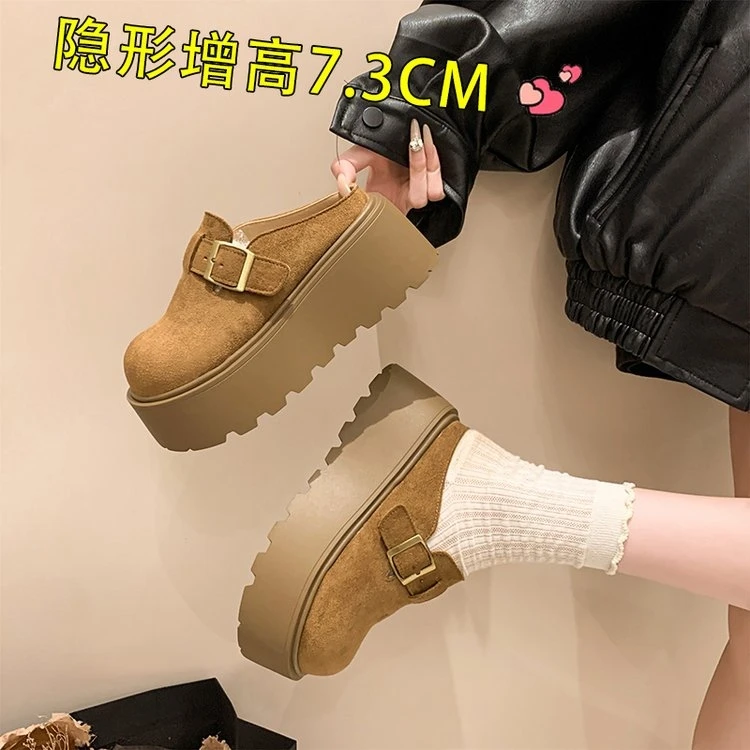 【娅】7cm厚底增高秋冬韩版复古百搭休闲时尚网红勃肯鞋包头拖鞋女
