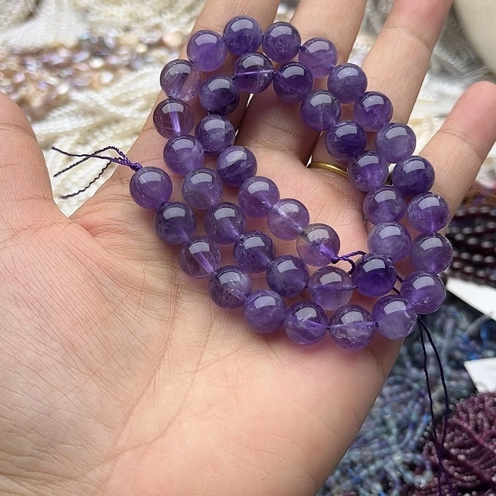 玛瑙/玉髓未镶嵌珠宝半成品一条10mm左右薰衣草紫晶