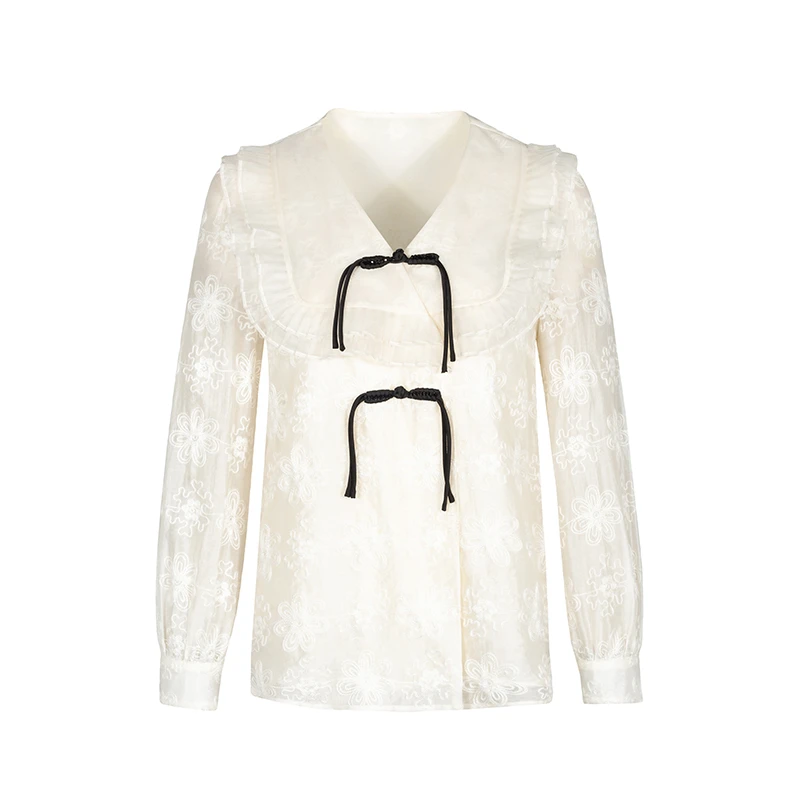 【小余专属】商场同款春秋新品莱赛尔绣花盘扣衬衫N021B41002