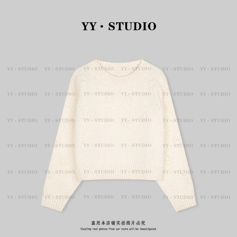 【YANYAN】秋冬圆领纯色钩花毛衣长袖YY-7493