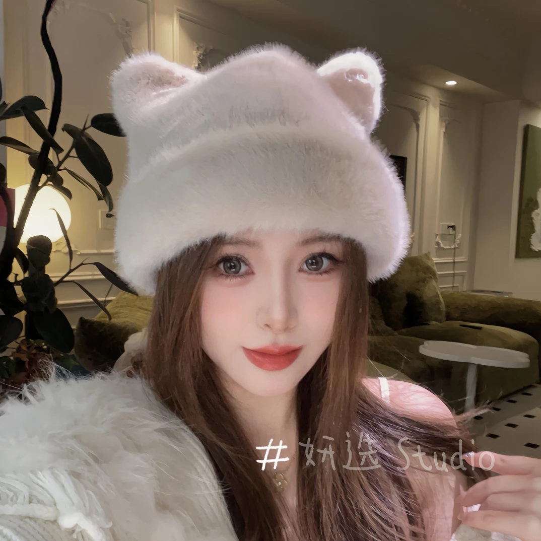 【精灵】帽子女冬季显脸小百搭冷帽网红可爱猫耳朵保暖护耳包头帽