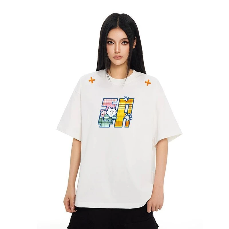 STA潮牌小狗拼色字母短袖T恤男女夏季宽松美式流行情侣嘻哈上衣