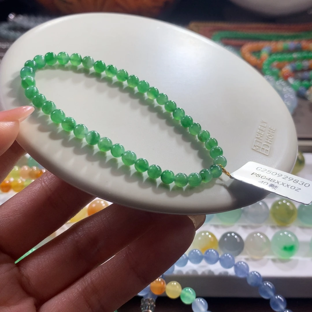 翡翠未镶嵌手链胶润绿小米