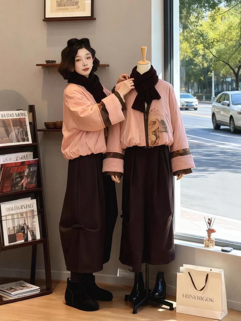 2025超火冬装一整套女韩系独特漂亮棉服外套休闲裤巨好看的两件套