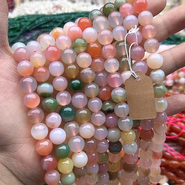 玛瑙/玉髓珠宝半成品未镶嵌一条10mm左右盐源玛瑙珠