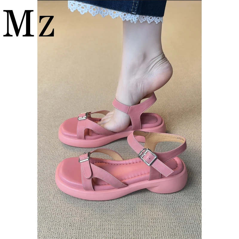 Mr.Zheng/4cm/露趾踩屎感一字带沙滩凉鞋夏季新款百搭厚底女鞋