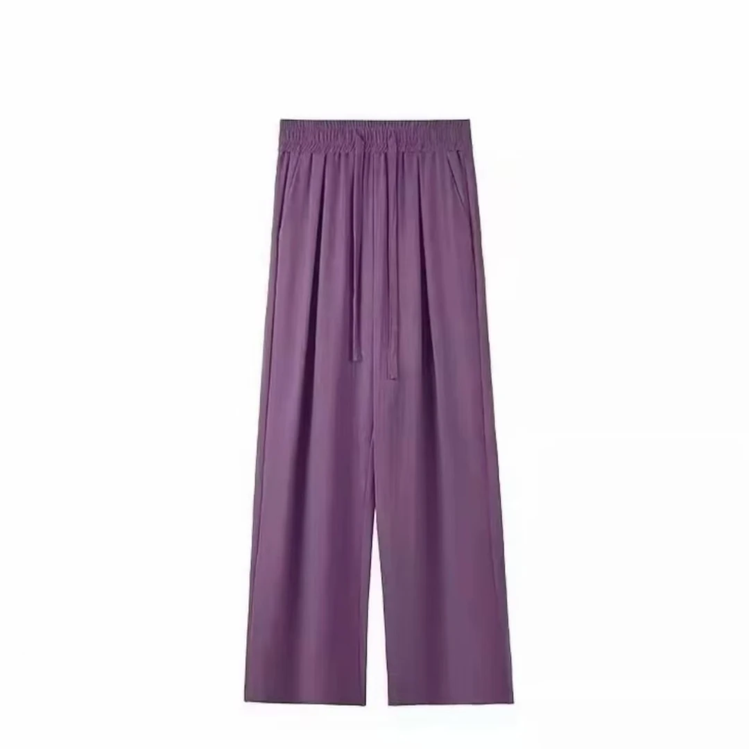 【现货+运费补贴】冰丝阔腿裤女夏季抽绳肌理感慵懒休闲拖地裤子