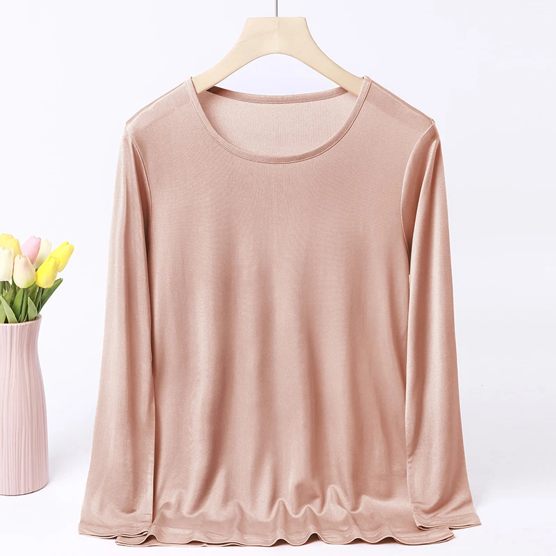 LANZIBES/蓝之蓓直播新品 女士真丝圆领长袖纯色上衣打底 C3212