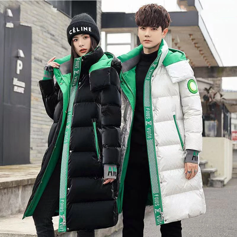 男女同款免洗情侣装2025新款中长款亮皮加厚冬季外套潮流宽松百搭