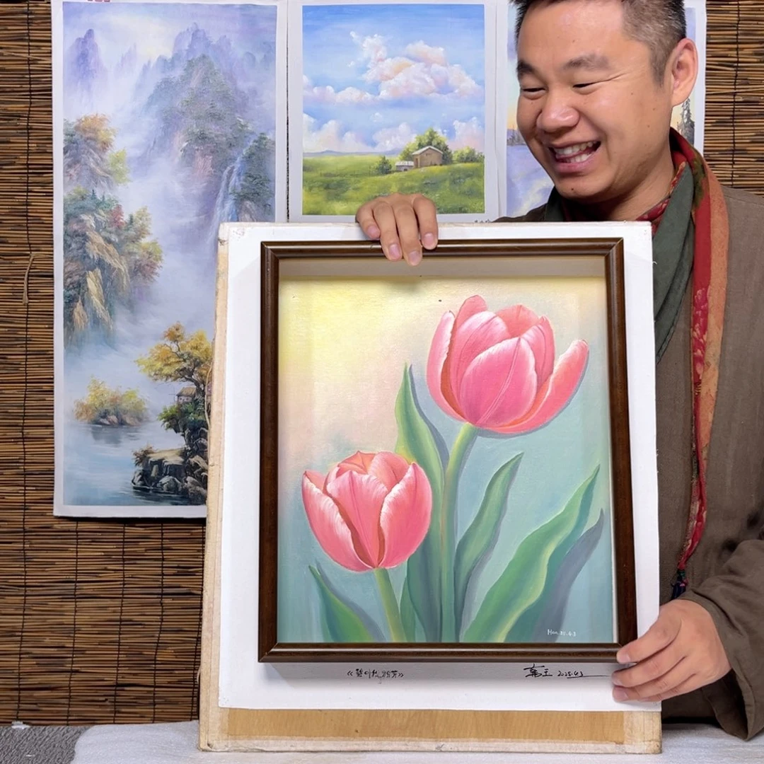 油画行路人小院绘画作品竞拍