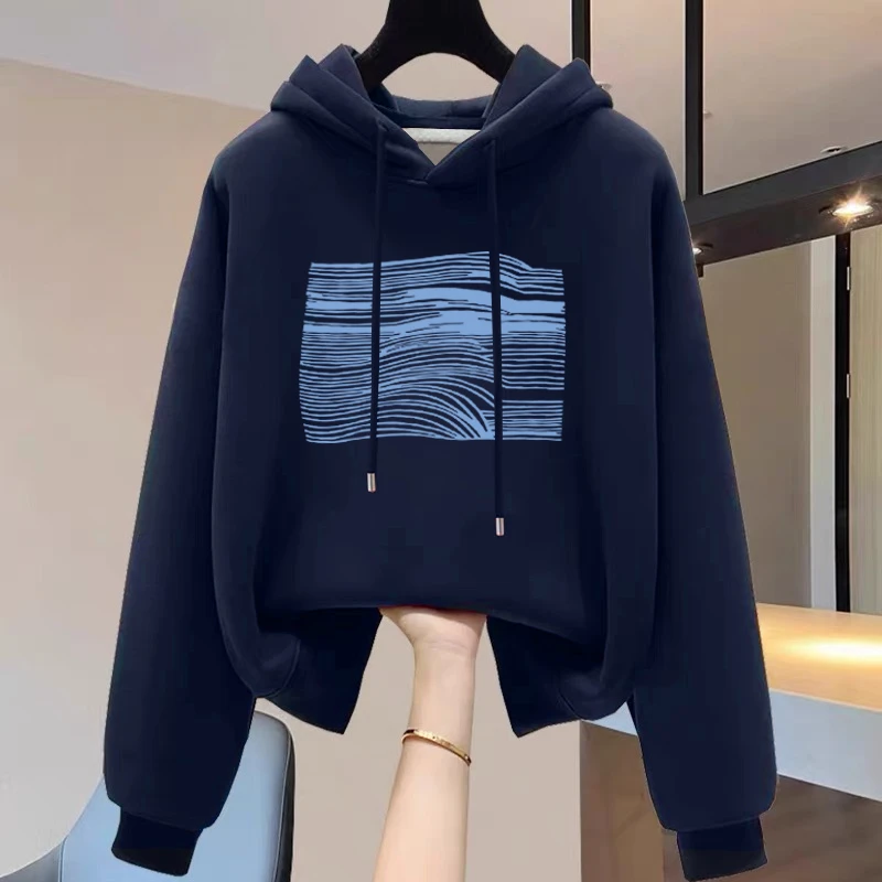 设计感小众秋冬新款2025加绒加厚套头连帽卫衣女短款宽松韩版外套