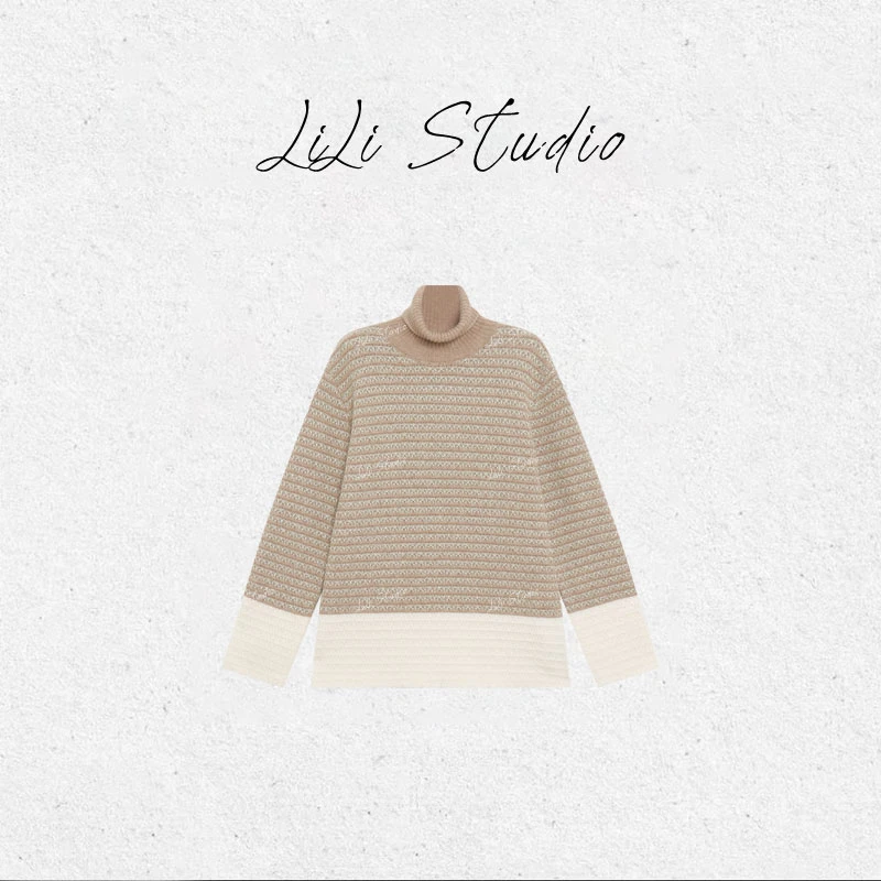PCNY丨不理理「雾棕织境」撞色拼接高领绵羊毛针织上衣