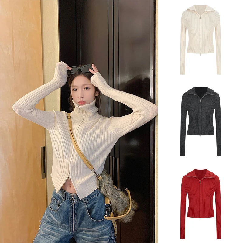 Moses Queen/魔西女王软糯双拉链高领毛衣女秋冬装开衫针织衫外套