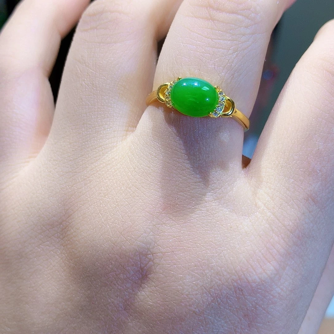 和田玉（碧玉）戒指银S925镀金镶嵌
