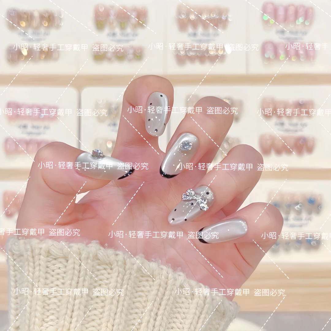 【法式浪漫】猫眼纯手工穿戴甲穿戴式光疗甲冰透渐变简约四季流行