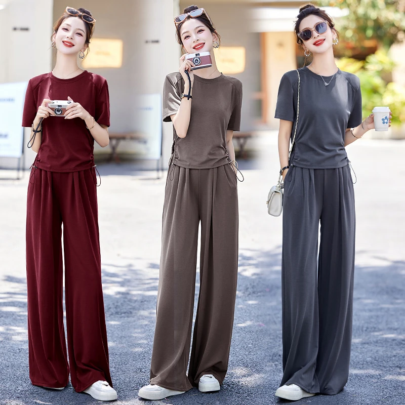 休闲时尚运动套装女2025年夏季新款爆款气质洋气减龄阔腿裤两件套