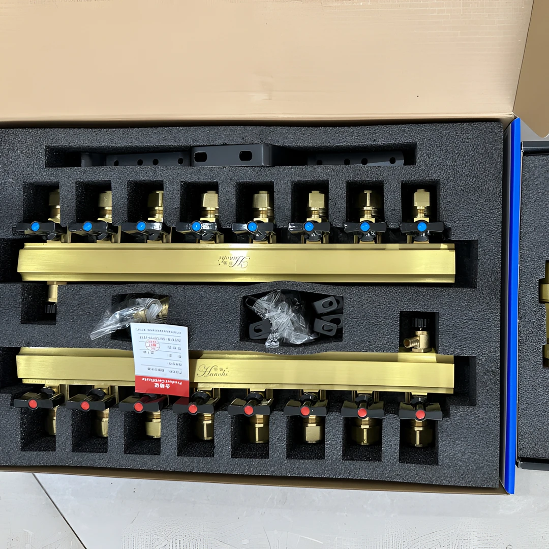 铜分水器1寸主管2路到10路重型分水器套装阀PPR 32*1寸烤漆款地暖