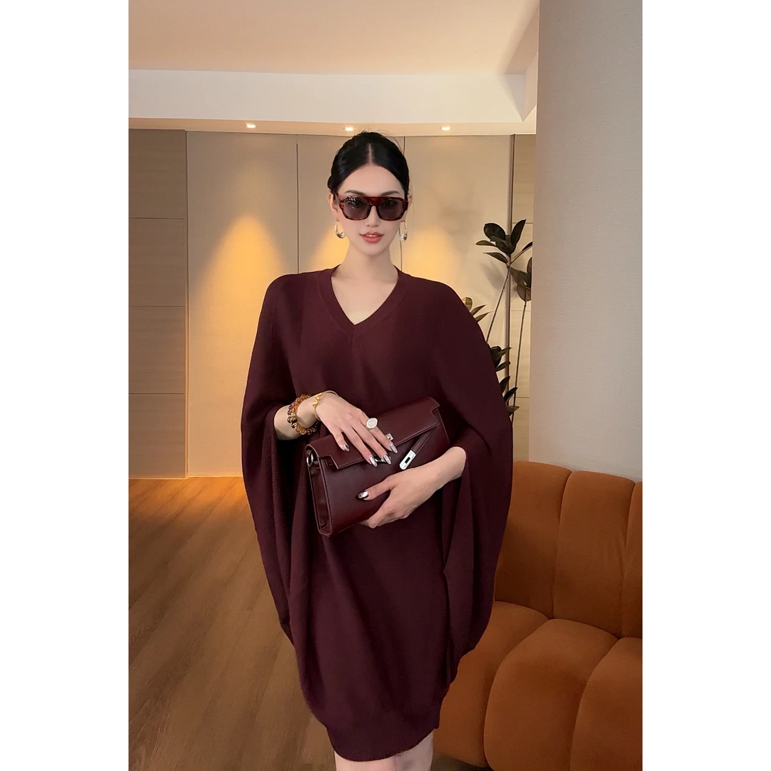 紫紫 简艺 慵懒时尚V领茧型设计感宽松休闲连衣裙女 ZD02LMHJ733