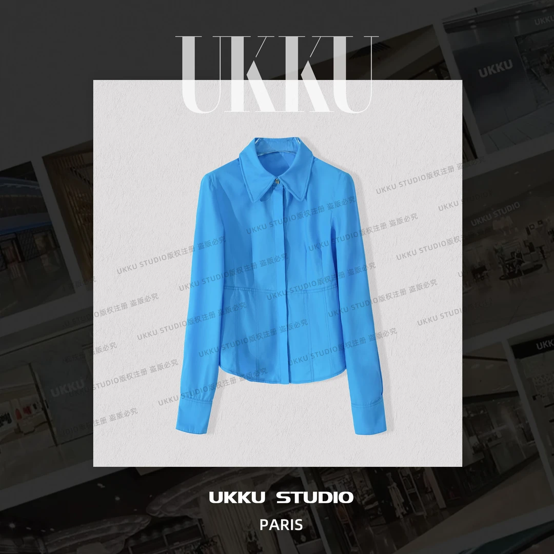 ZJ【UKKUSTUDIO】小众蓝色简约时尚衬衫轻奢百搭衬衫914989