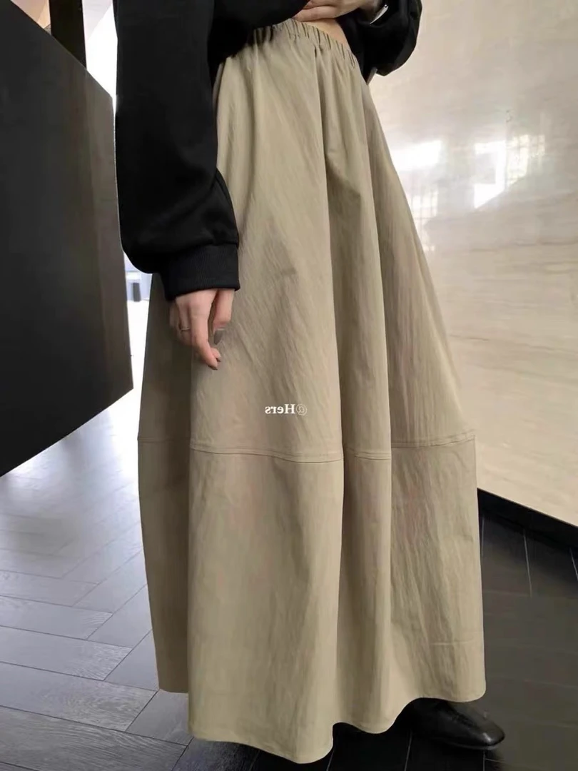 春夏新款 卡其色花苞显瘦高腰半身裙