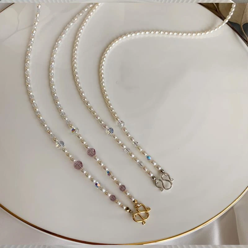 美拉德配饰贝珠项链编绳万能扣锁骨链挂绳镀18k百搭吊坠绳首饰女