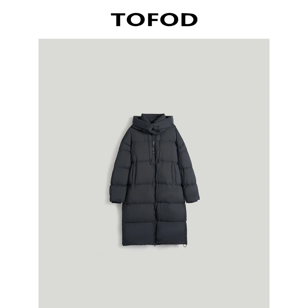 TOFOD 热气球 轻如蝉翼 白鹅绒羽绒服连帽长款外套