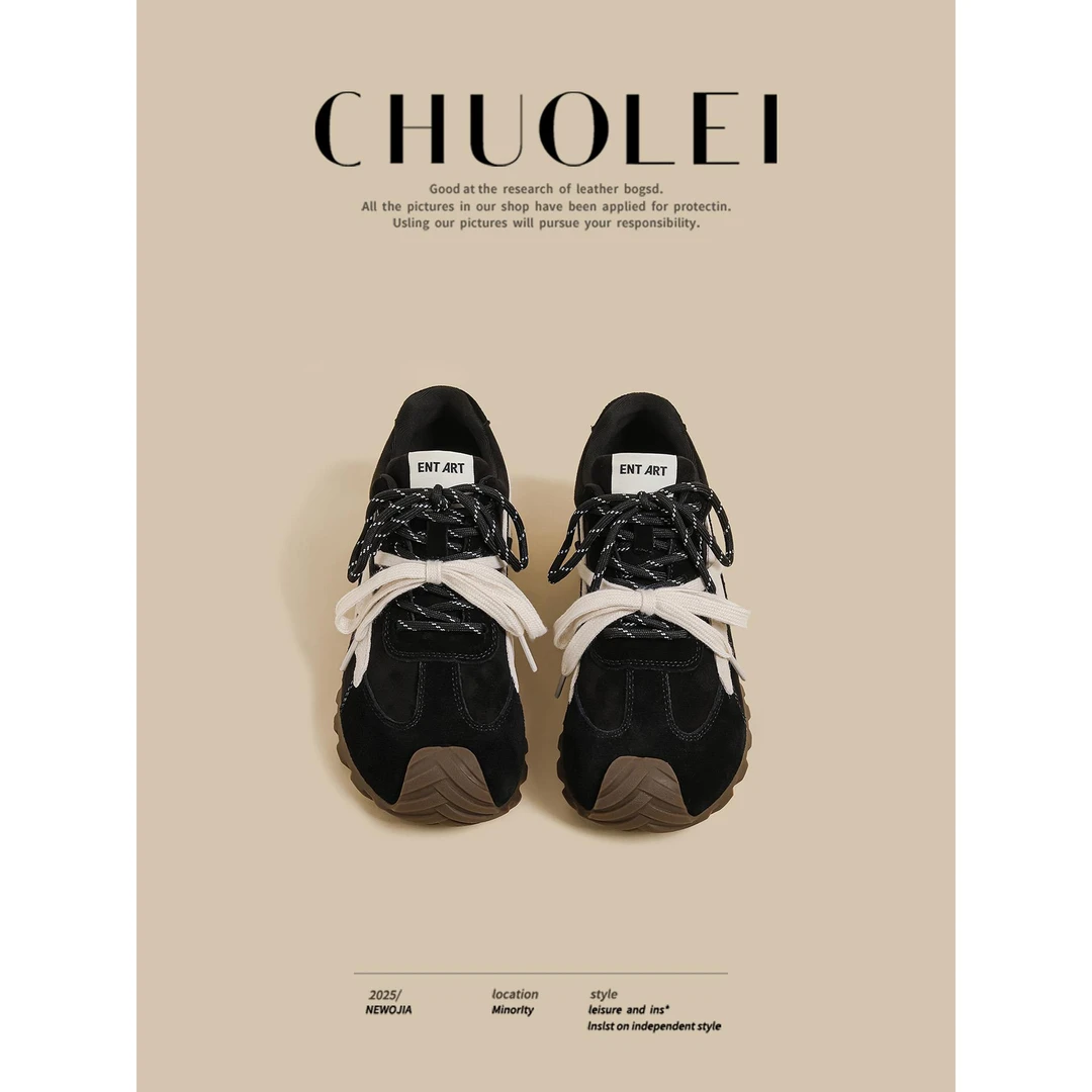 【DR官方正品】阔腿裤必备鞋！2025秋冬季新款黑色老爹运动鞋女厚底