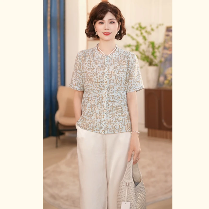 2025新款洋气中老年女装两件套中年妈妈夏季新中式上衣服套装