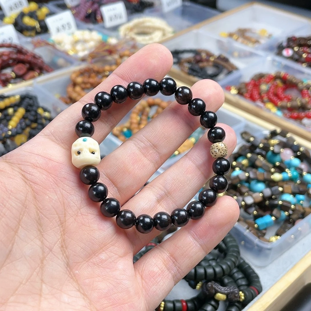 檀香木手串银S925镀金镶嵌