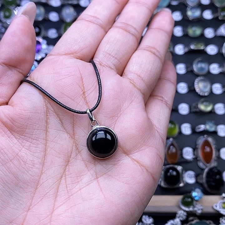 岫玉颈饰银S925镶嵌青*?