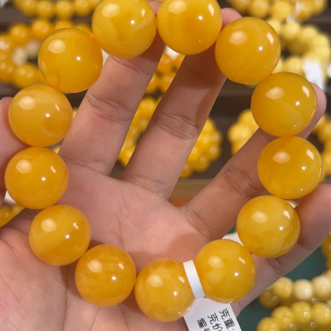 琥珀未镶嵌手链48.8g焦皮同料圆珠19mm hh