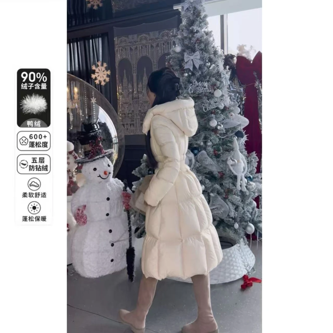 【冬日千金】2025冬季新款白鸭绒收腰显瘦长款排骨羽绒服外套