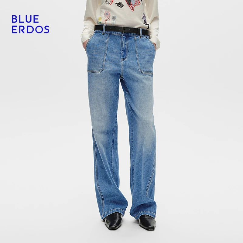 BLUE ERDOS 2025早秋新品复古简约工装风显瘦长款牛仔裤B556M3001