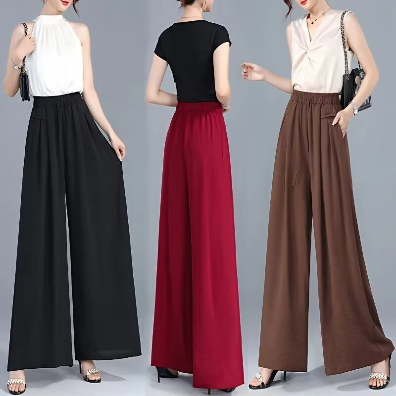 【现货】夏季薄款阔腿女裤 清凉透气 松紧抽绳高腰显瘦