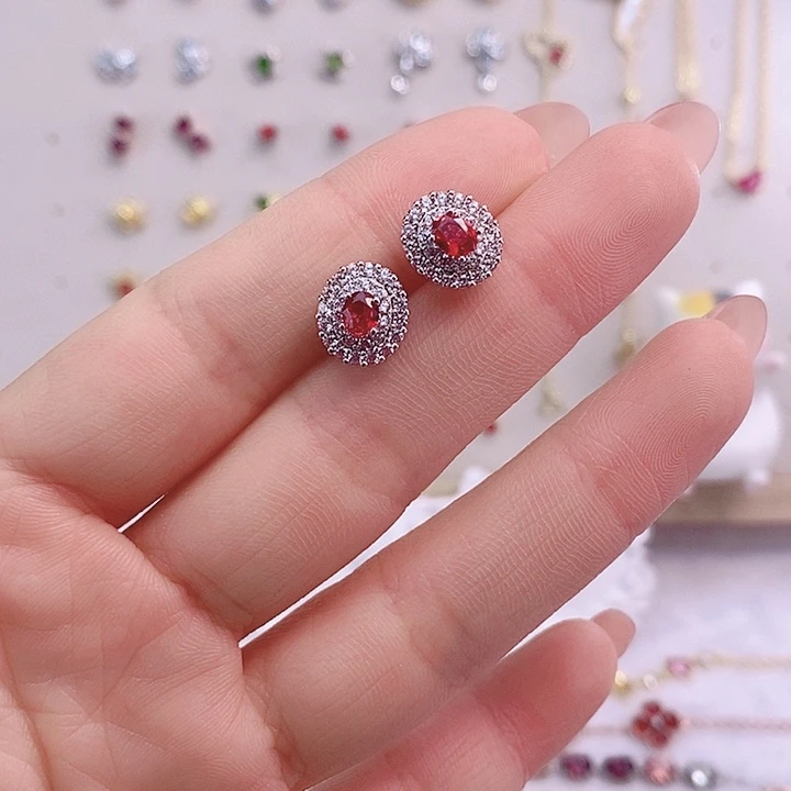 蓝宝石耳饰银S925镀金镶嵌