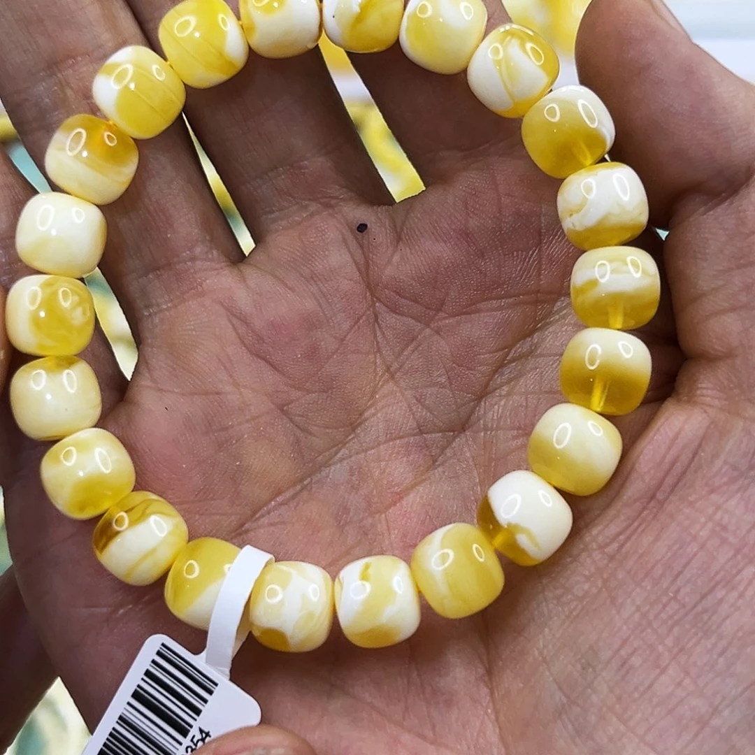 淡***水蜜蜡未镶嵌手链9.5mm金瓷白手串