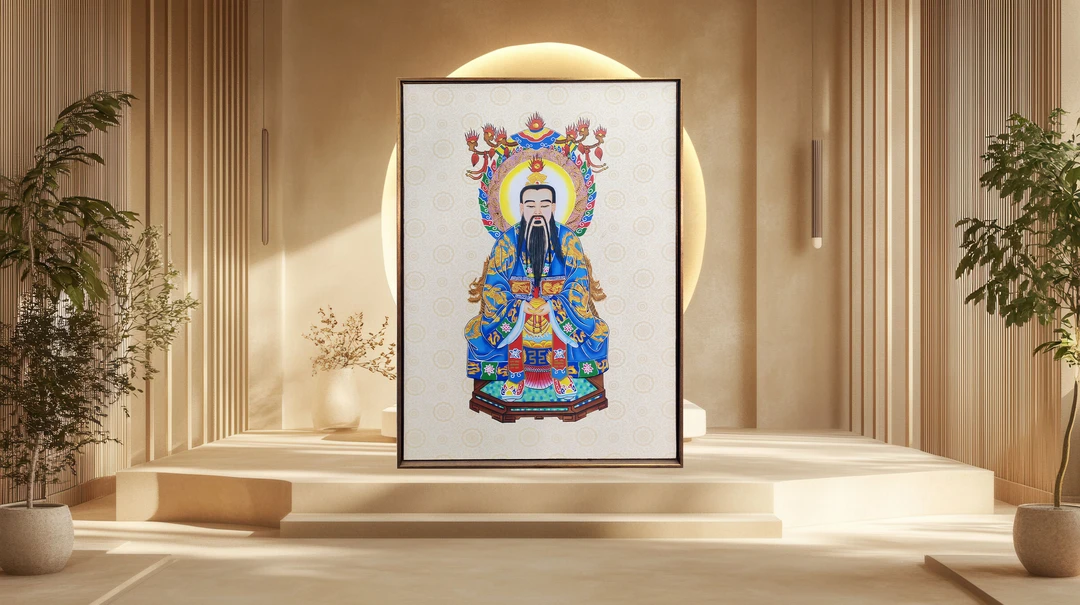 {框画元始天尊18}装饰画手工立粉画办公室家居装饰画