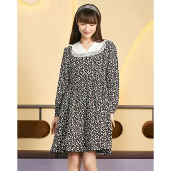 唐狮五分袖碎花高腰娃娃领连衣裙显瘦百搭印花926227104501