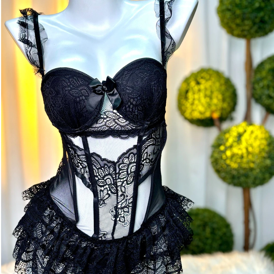 【夜涩】性感网纱透明睡衣带胸垫钢圈聚拢修身睡裙情趣6024