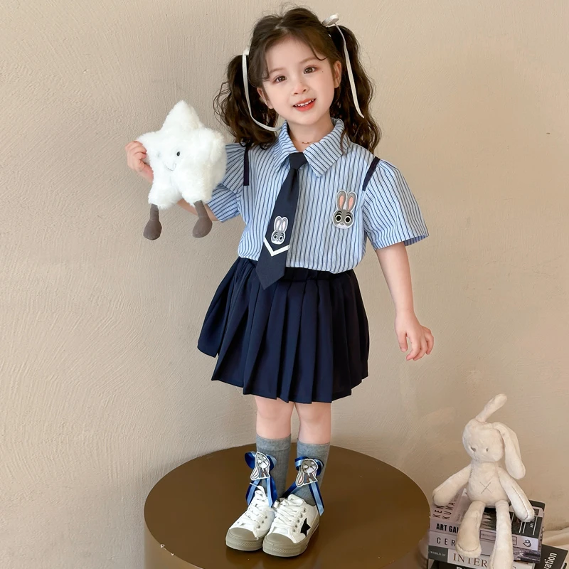 女童兔子警官套装夏季新款儿童洋气女宝韩版学院风jk百褶裙两件套