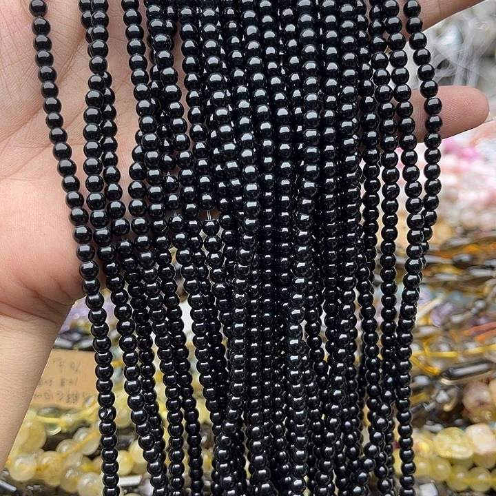 玛瑙/玉髓未镶嵌珠宝半成品2条4mm黑玛瑙