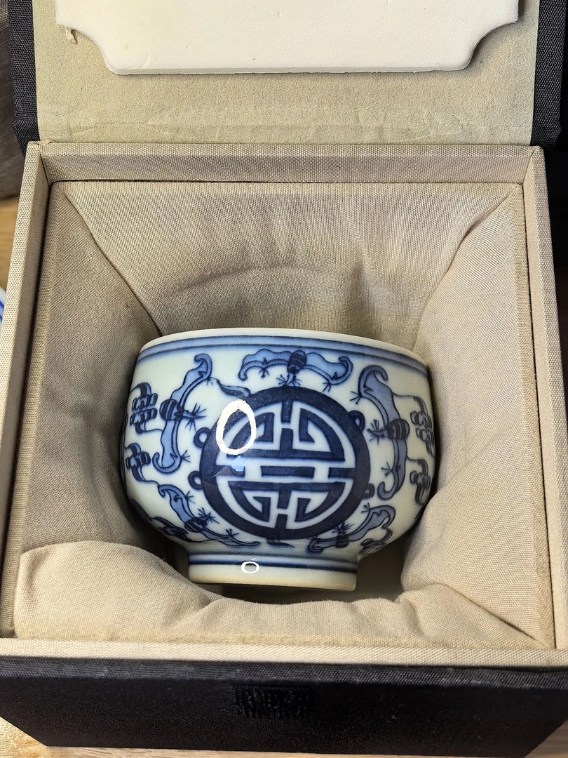 【景德镇臻品柴窑】青花瓷手绘茶杯陶瓷山水杯