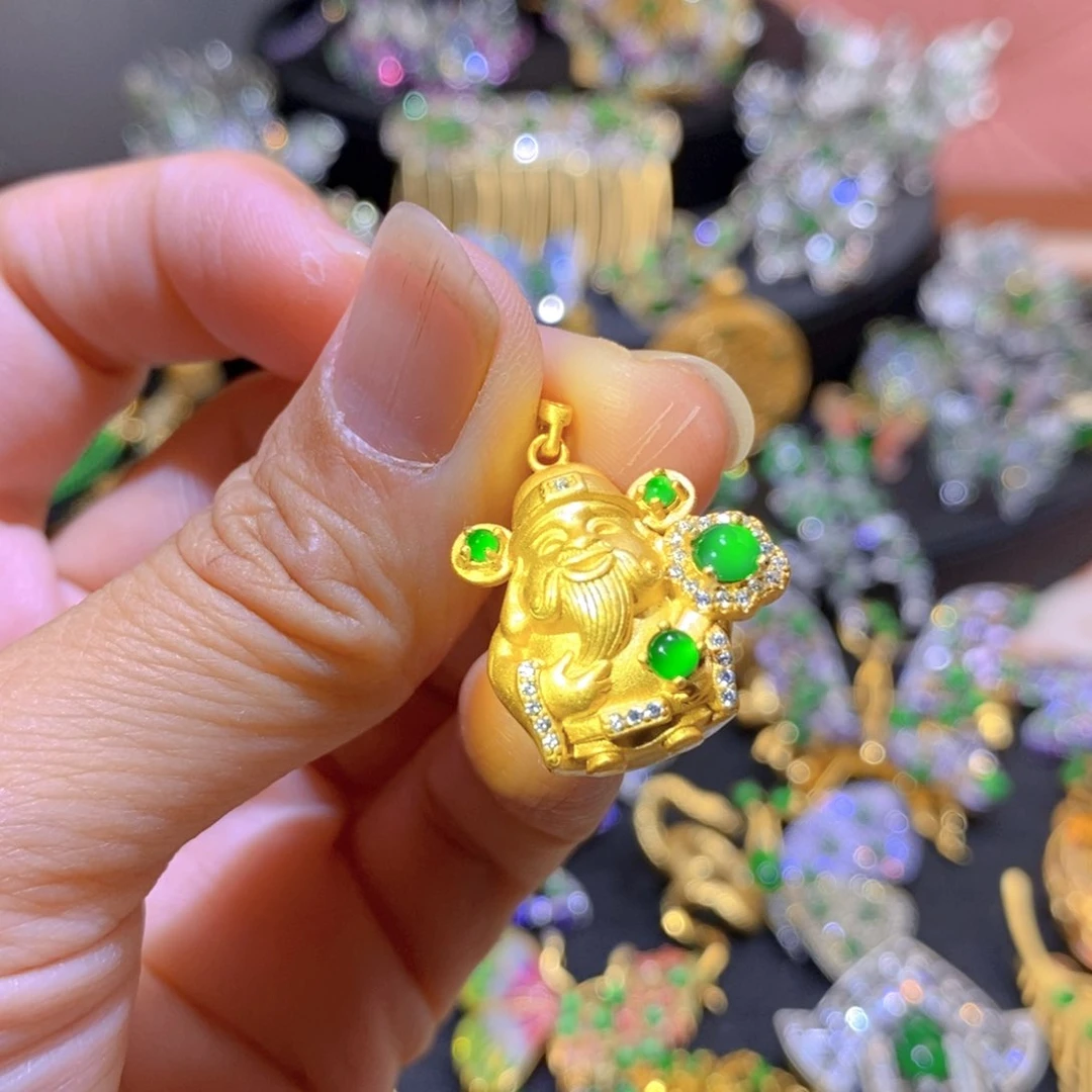 吊坠(不含链)银S925镶嵌翡翠