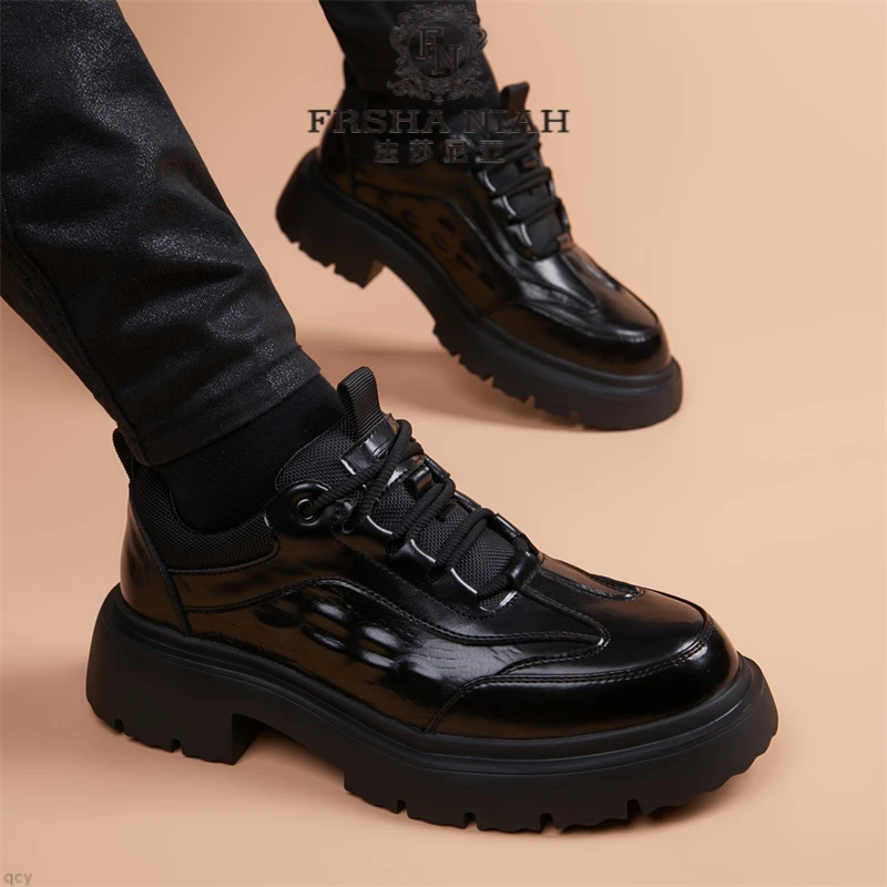 法莎尼亚男士厚底减震皮鞋英伦风潮流男鞋秋冬款正装轻轻奢休闲鞋